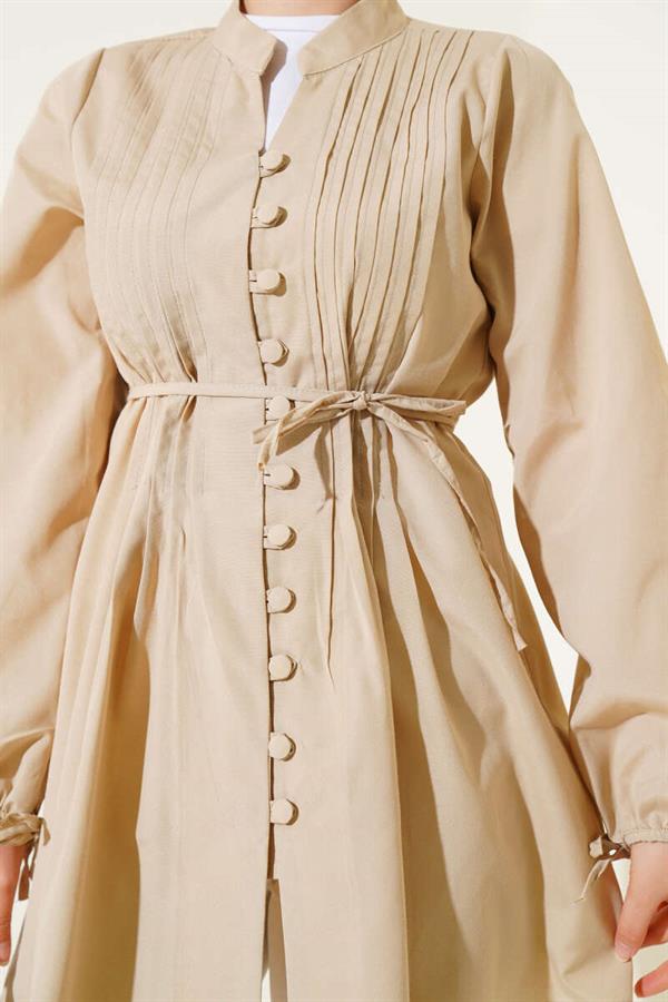 Brit Buttoned Ribbed Tunic Latte