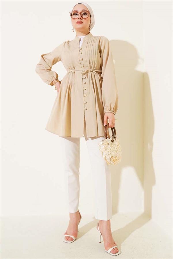 Brit Buttoned Ribbed Tunic Latte