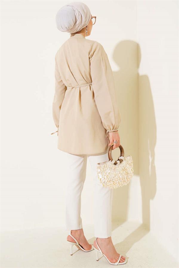 Brit Buttoned Ribbed Tunic Latte