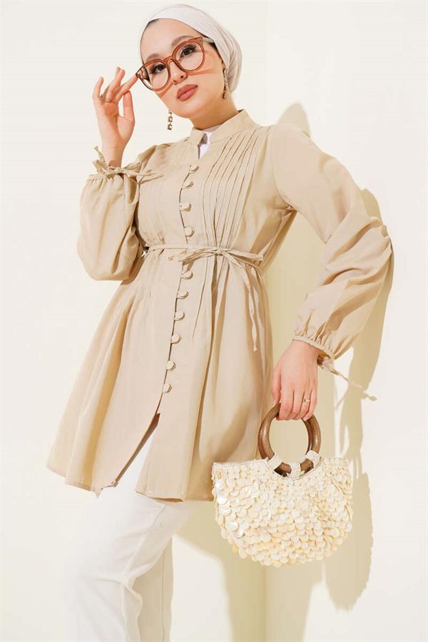 Brit Buttoned Ribbed Tunic Latte