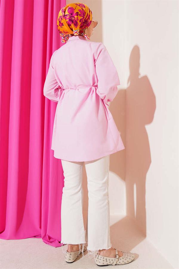 Brit Buttoned Ribbed Tunic Pink