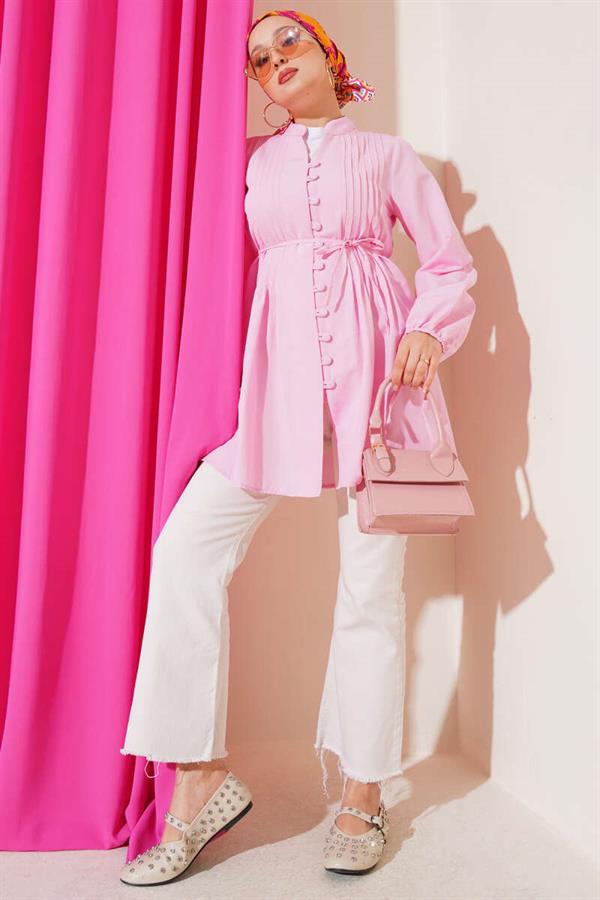 Brit Buttoned Ribbed Tunic Pink
