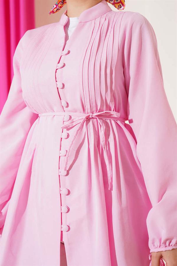 Brit Buttoned Ribbed Tunic Pink