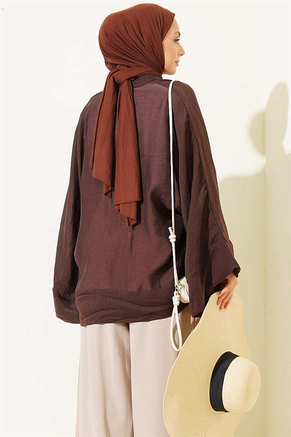 British Buttoned Oversize Kimono in Brown