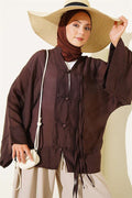 British Buttoned Oversize Kimono in Brown