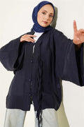British Buttoned Oversize Kimono Navy Blue
