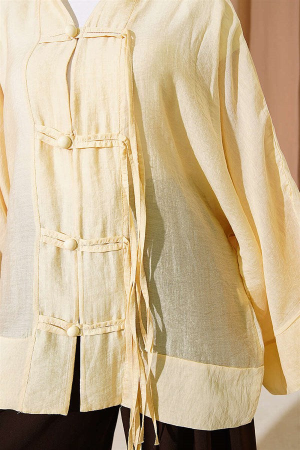 British Buttoned Oversize Kimono Yellow