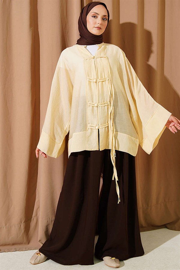 British Buttoned Oversize Kimono Yellow