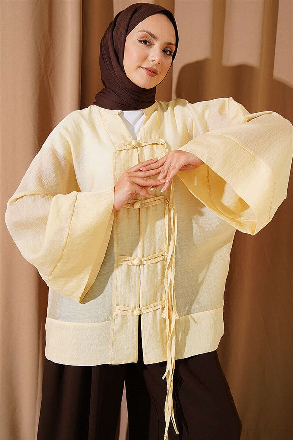 British Buttoned Oversize Kimono Yellow