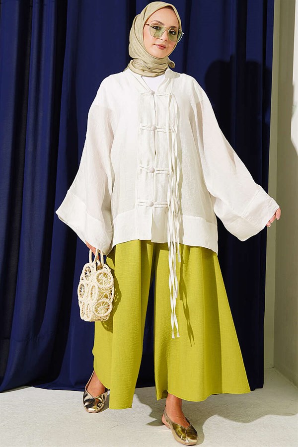 British Buttoned Oversize Kimono with Stones