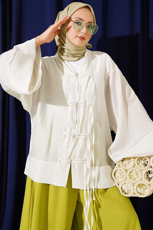 British Buttoned Oversize Kimono with Stones