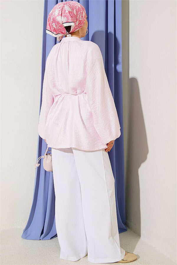 Brit Button-Down Oversize Muslin Shirt Pink
