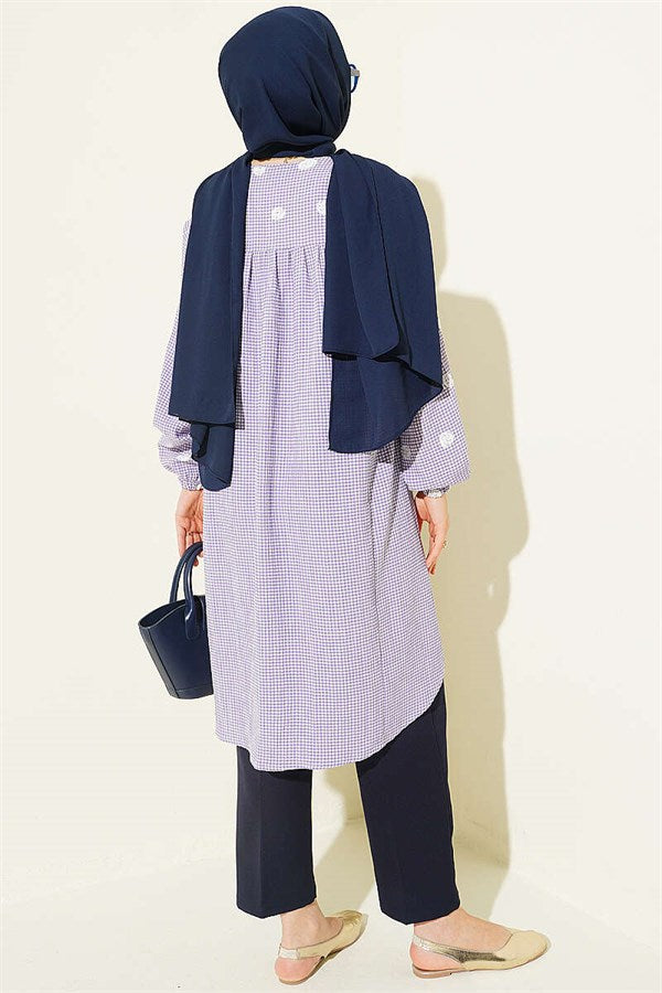 British Buttoned Gingham Tunic Lilac