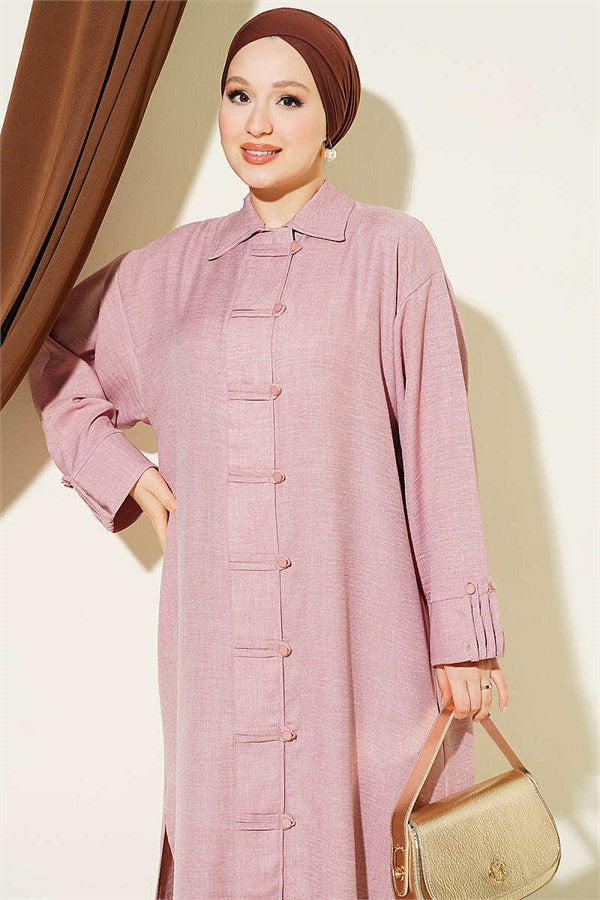 British Buttoned Long Tunic Powder Pink