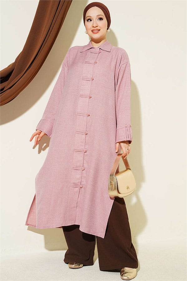 British Buttoned Long Tunic Powder Pink
