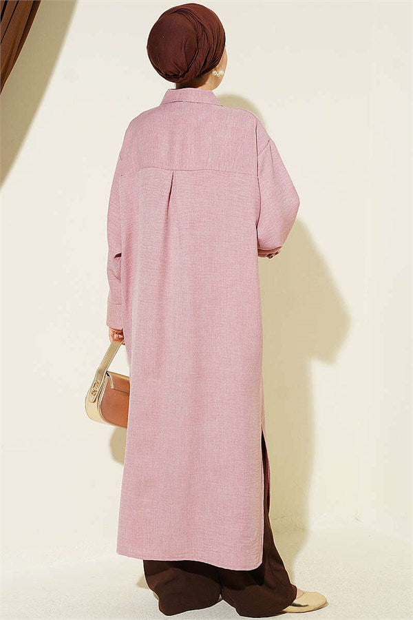 British Buttoned Long Tunic Powder Pink