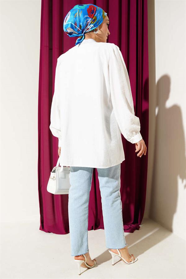 British Button-Down V-Neck Shirt White
