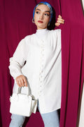 British Button-Down V-Neck Shirt White