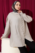 British Button-Down V-Neck Shirt Grey