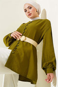Brit Button V Neck Shirt Khaki