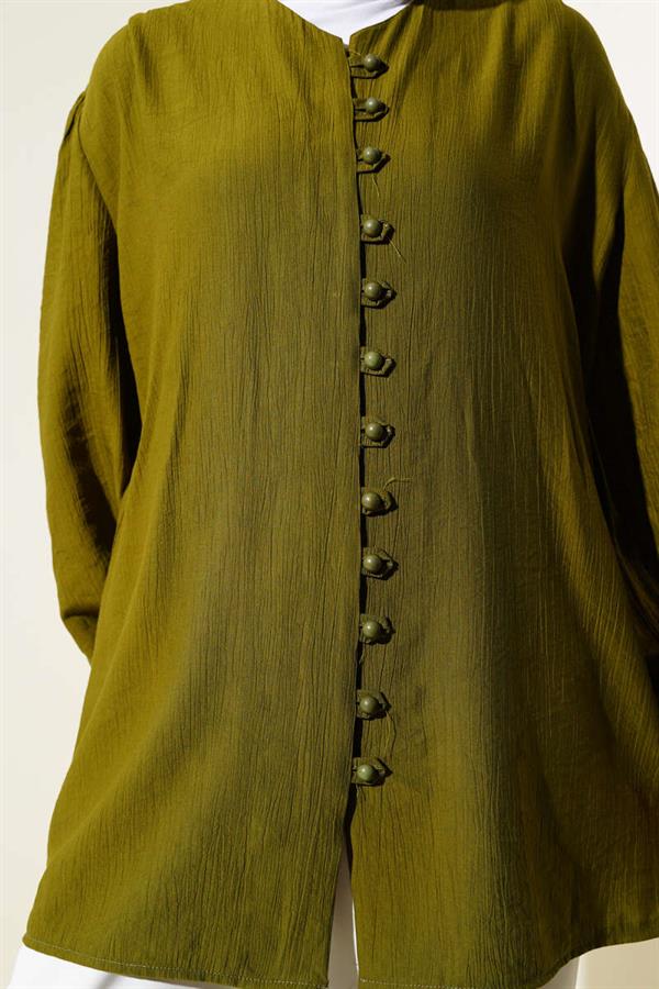 Brit Button V Neck Shirt Khaki