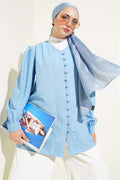 Brit Button V Neck Shirt Blue