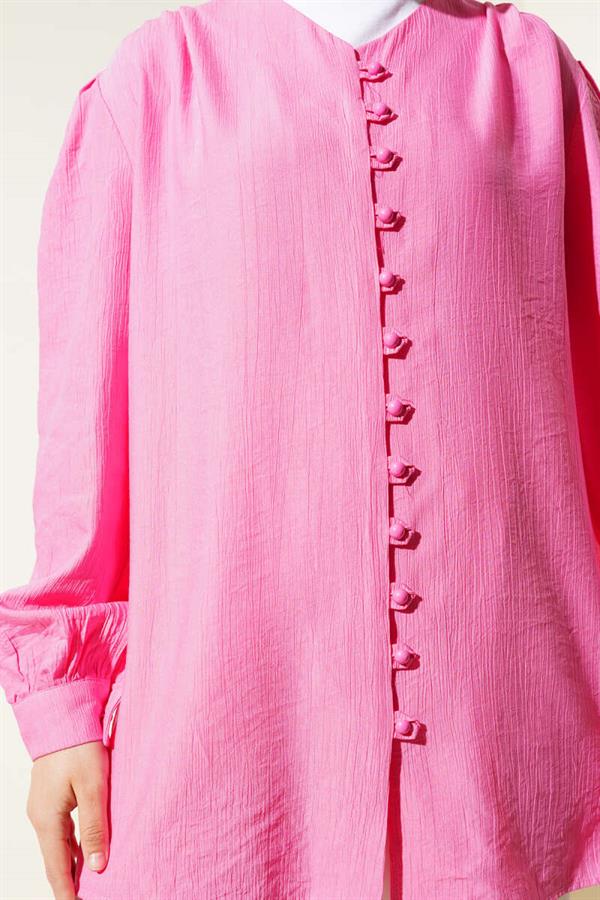 Brit Button V Neck Shirt Pink