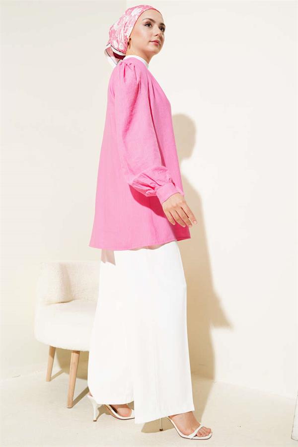 Brit Button V Neck Shirt Pink