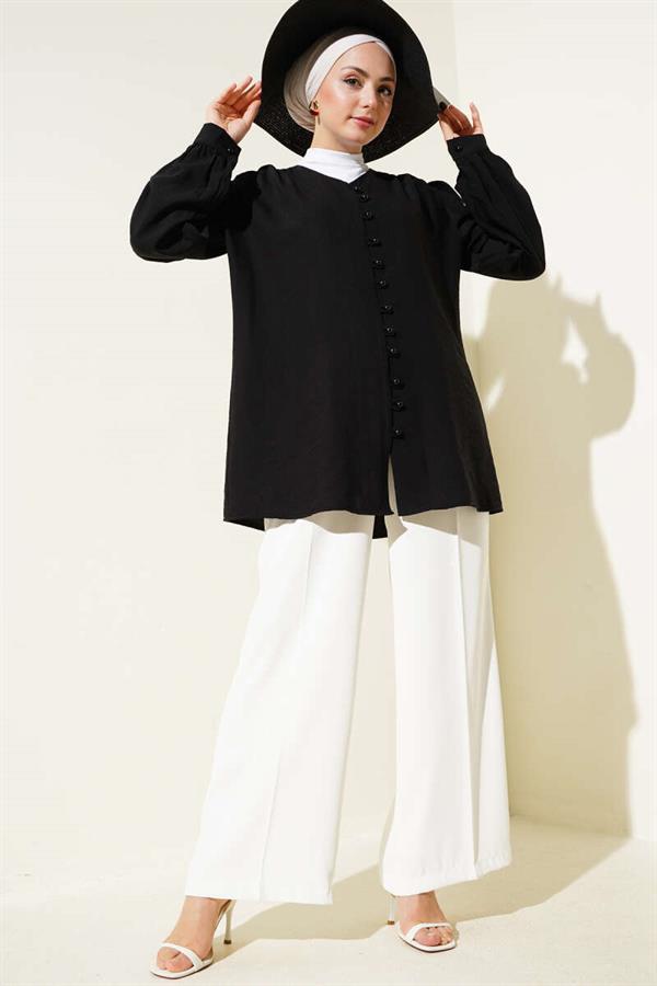 Brit Button V Neck Shirt Black