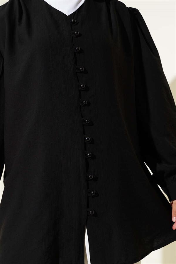Brit Button V Neck Shirt Black
