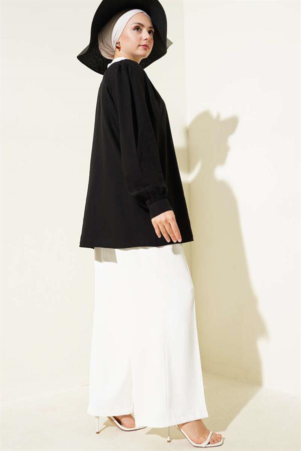 Brit Button V Neck Shirt Black