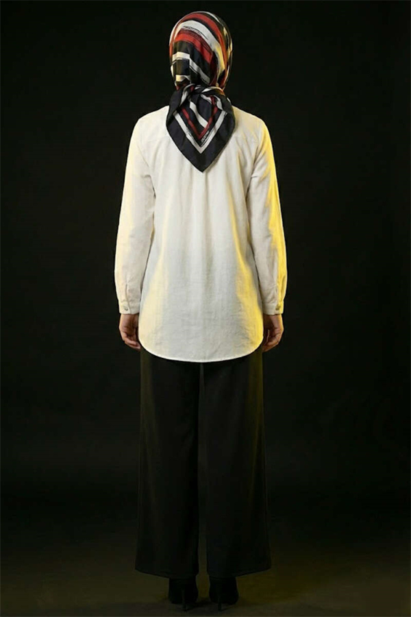 British Button-Down Collar Lace-Up Tunic White
