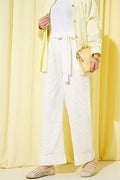 Embroidered Belted Trousers, Ecru