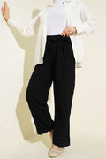Embroidered Belted Trousers, Black
