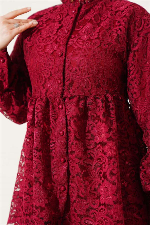 Embroidered Button Front Shirt Claret Red