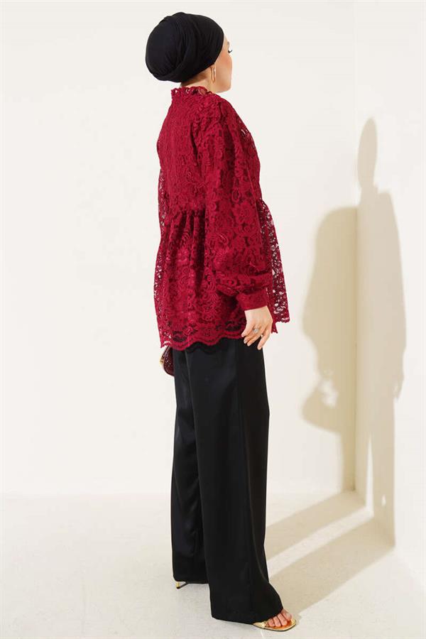 Embroidered Button Front Shirt Claret Red