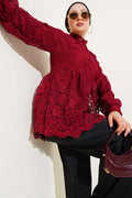 Embroidered Button Front Shirt Claret Red