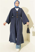 Navy Blue Coat with Brooch Detail and Drawstring