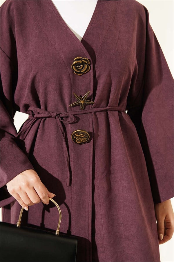 Brooch Detailed Drawstring Cap, Plum