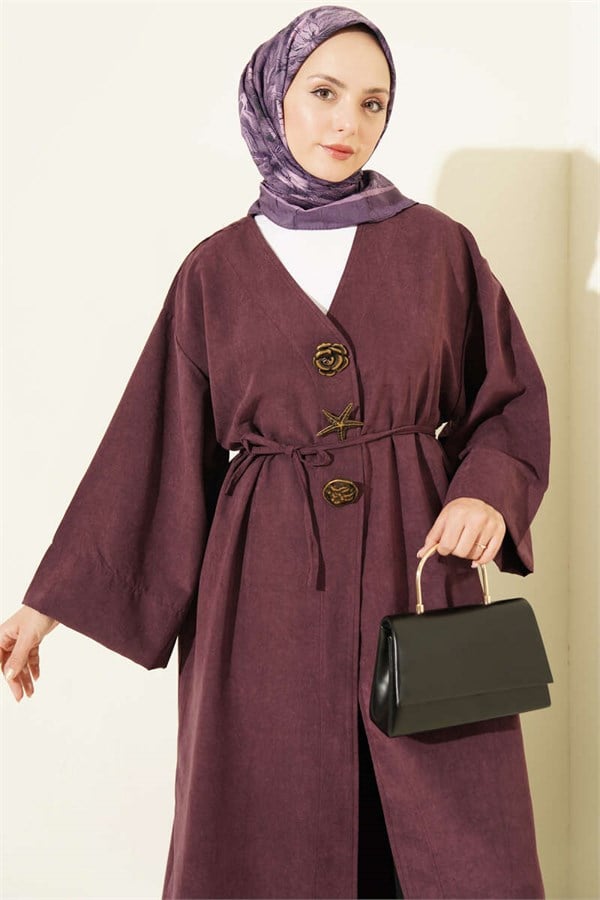 Brooch Detailed Drawstring Cap, Plum