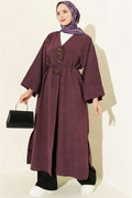 Brooch Detailed Drawstring Cap, Plum