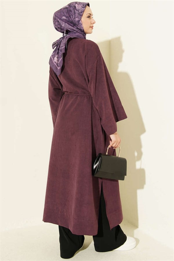 Brooch Detailed Drawstring Cap, Plum