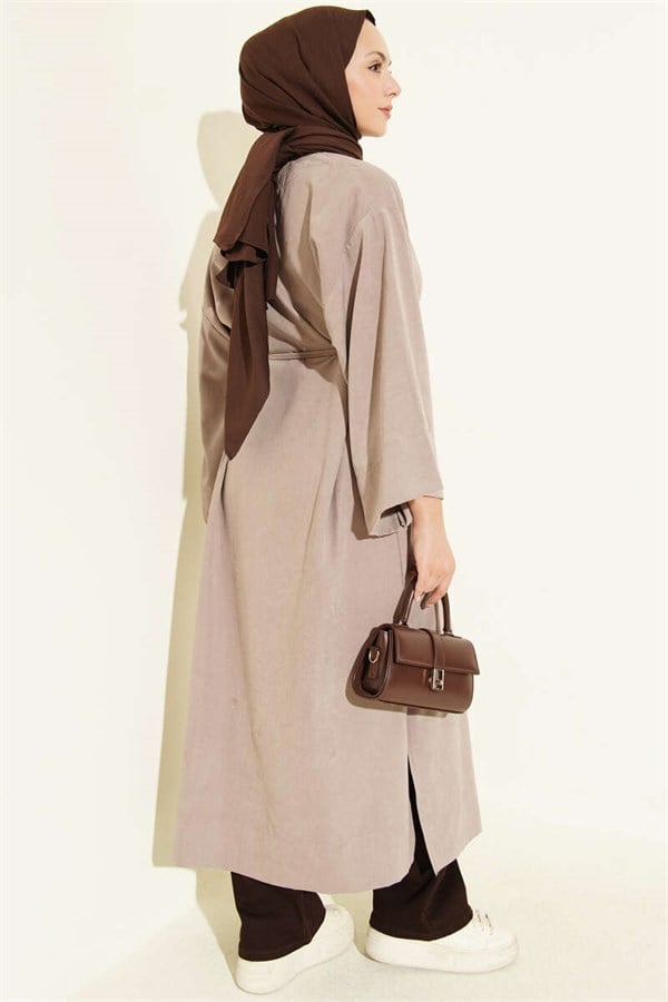 Brooch Detailed Drawstring Coat, Mink
