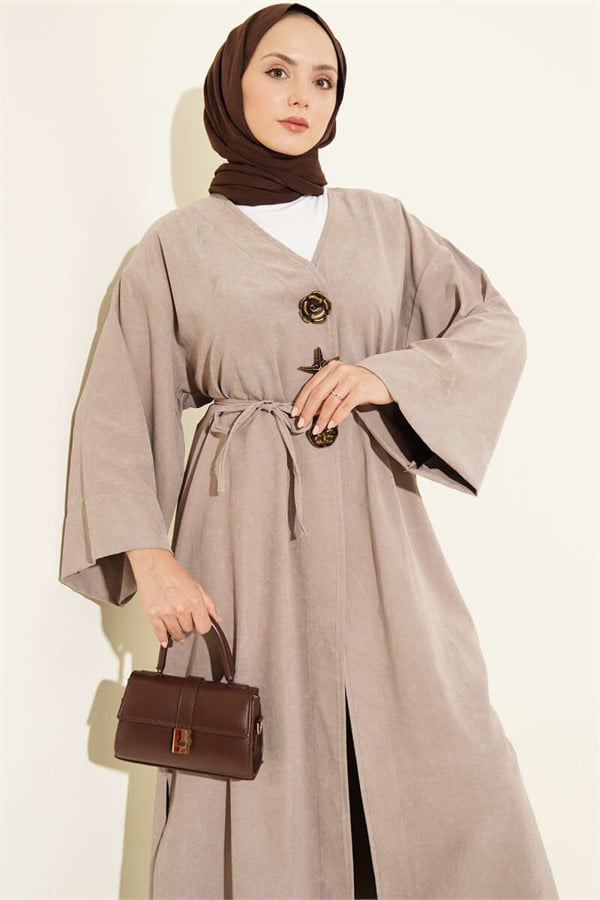 Brooch Detailed Drawstring Coat, Mink