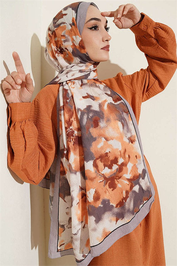Cloud Patterned Bamboo Crash Scarf Grey