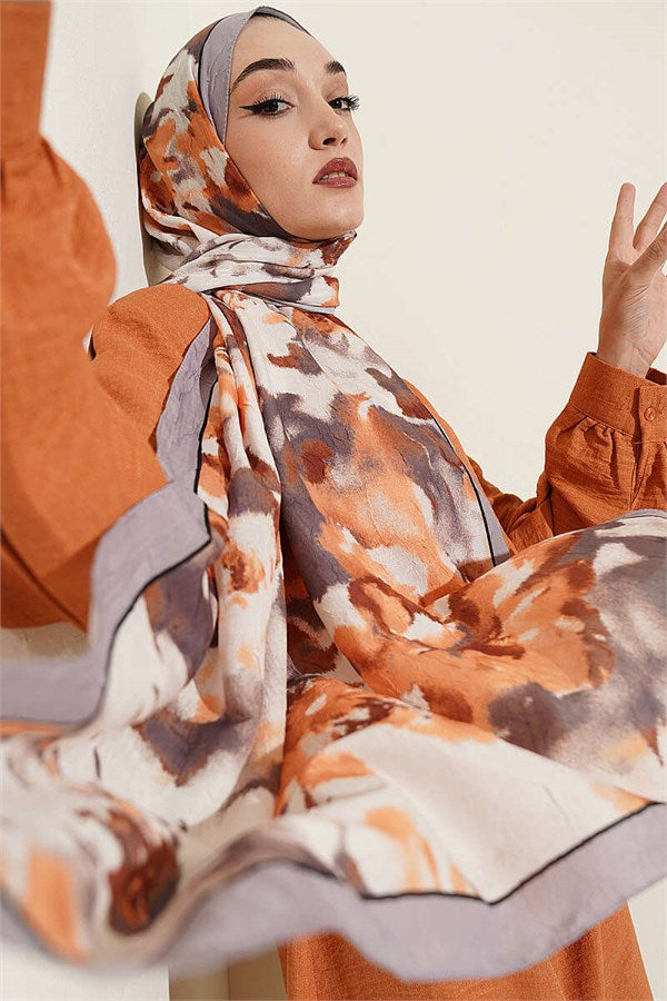 Cloud Patterned Bamboo Crash Scarf Grey