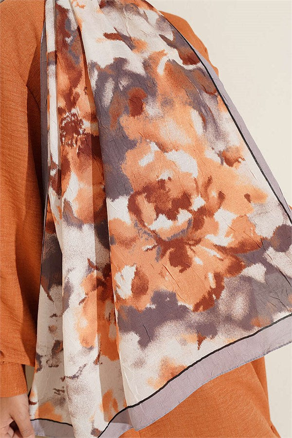 Cloud Patterned Bamboo Crash Scarf Grey