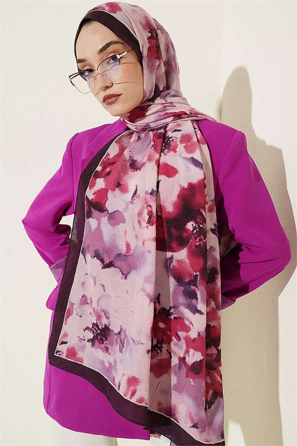 Cloud Patterned Bamboo Crash Shawl, Plum