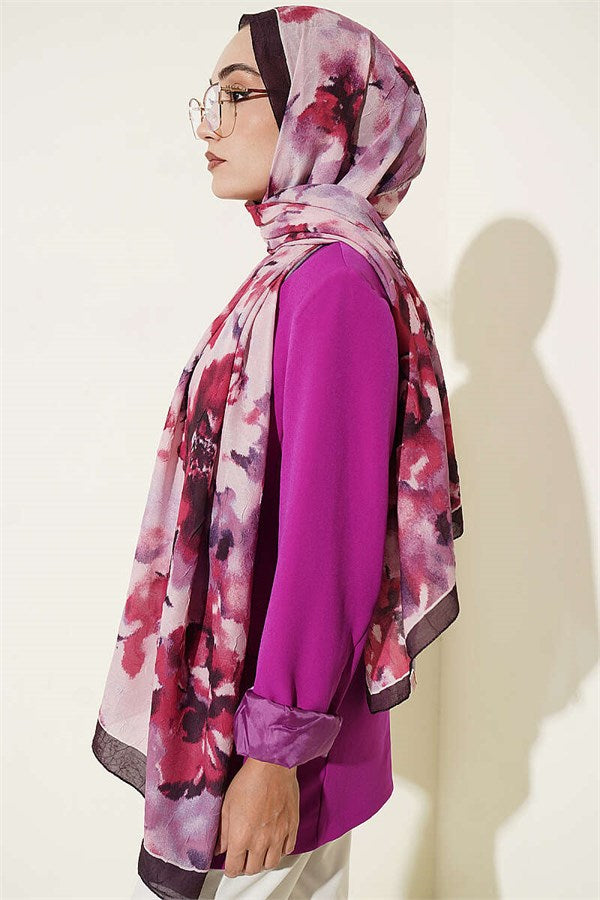 Cloud Patterned Bamboo Crash Shawl, Plum
