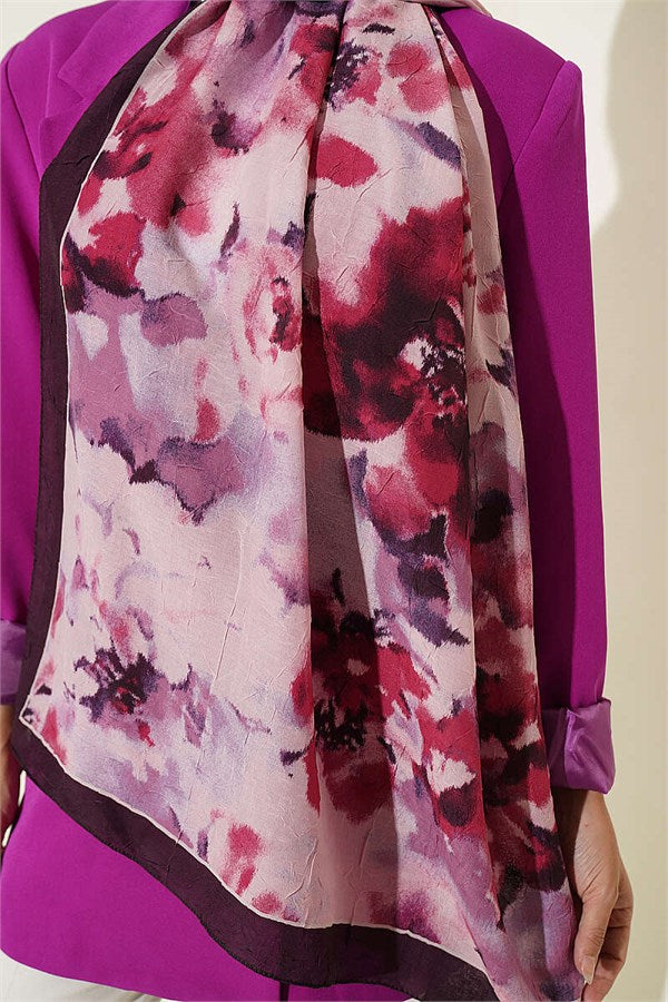 Cloud Patterned Bamboo Crash Shawl, Plum